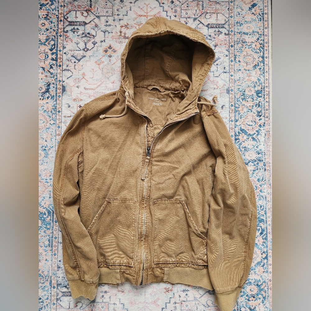 American Eagle Hooded Workwear Jacket, Size L, Tan Color